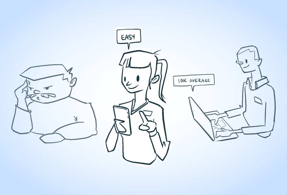 linework characters expressing frustration and ease throughout the lifecycle of car ownership