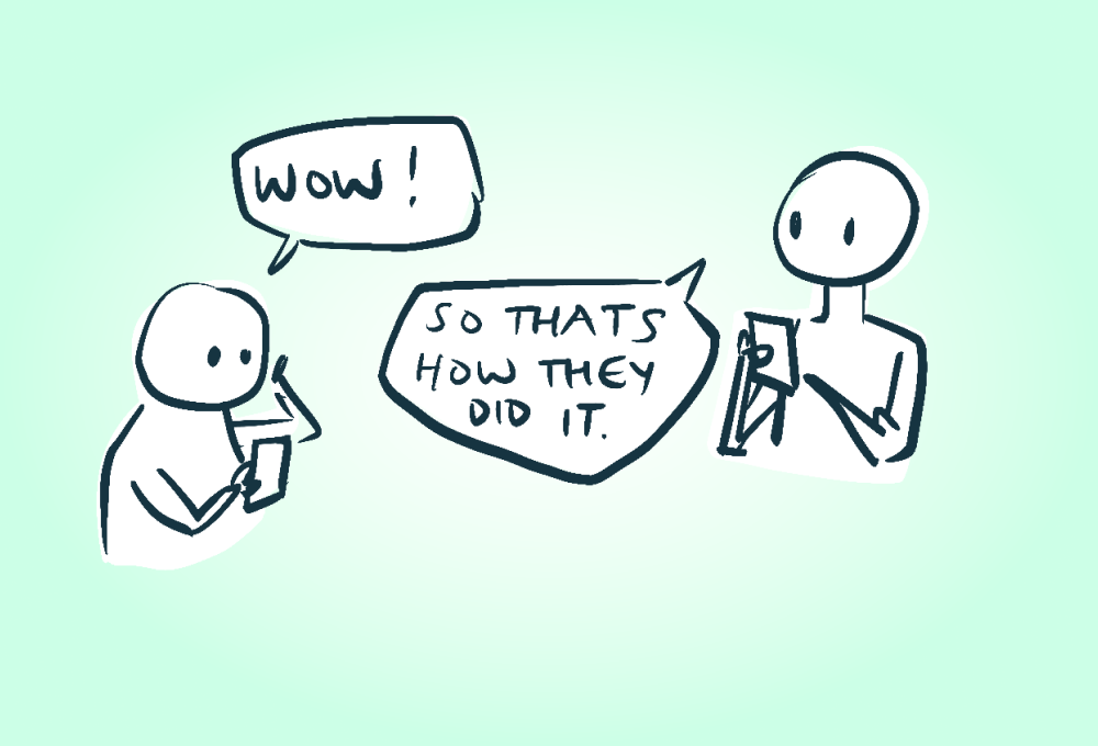 two characters holding their phones having a conversation