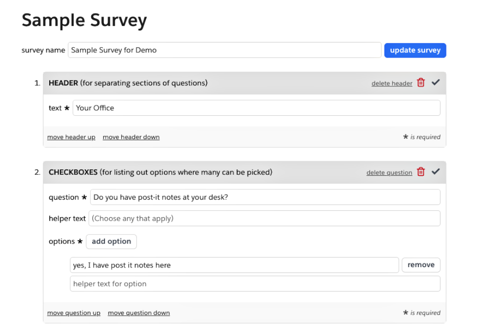contents of a survey